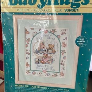 Sunset Baby Hugs Babies fill our hearts Counted Cross stitch new unopened